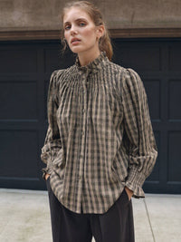 Smocked Check Shirt | Kahki