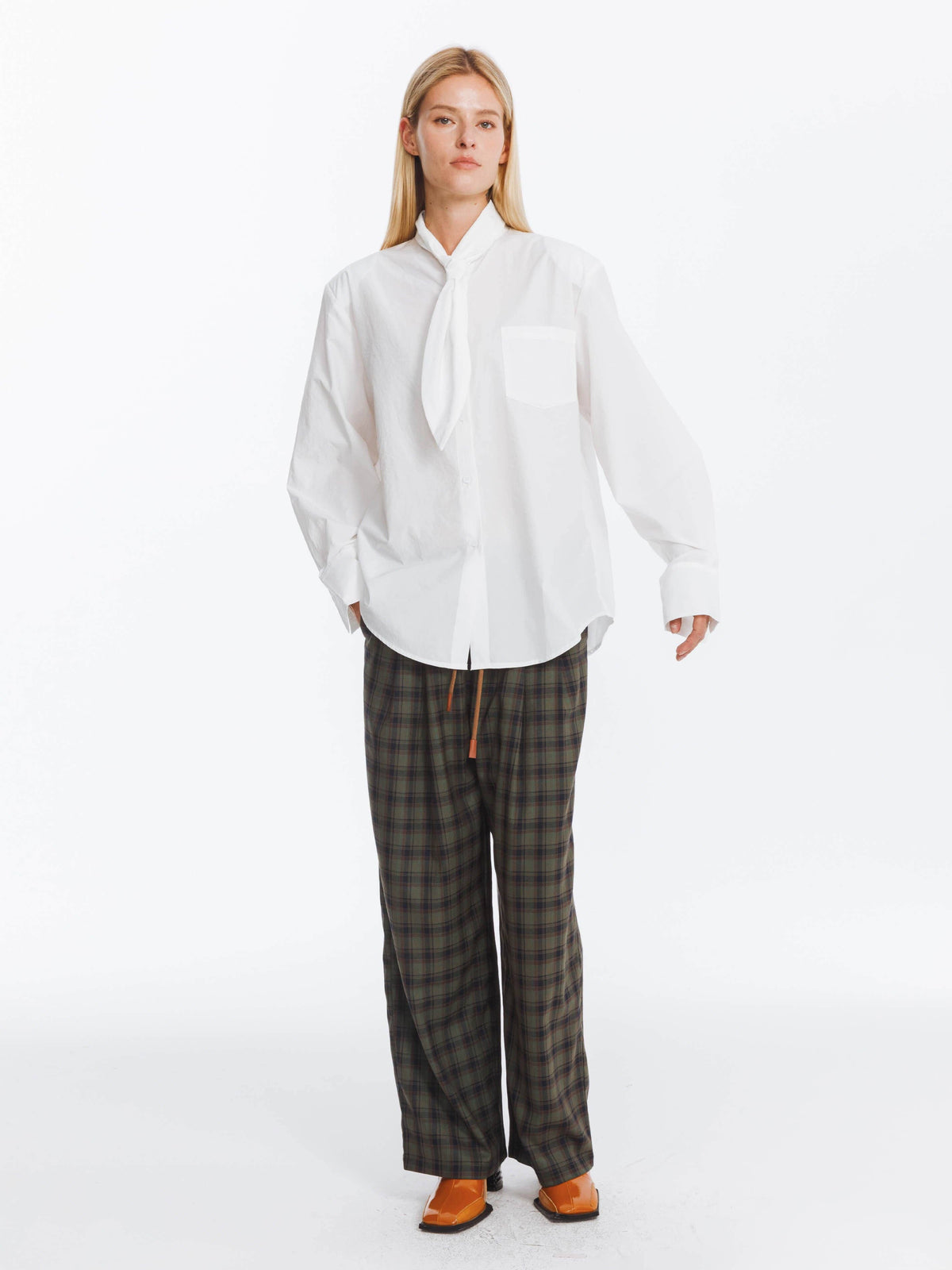 Vintage Tie Loose Striped Shirt | White