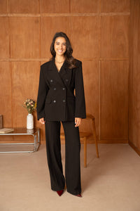 Black Double-breasted Blazer Nipped Waist | Black