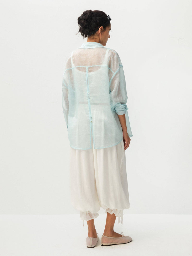 Lyocell Oversized Sheer Button-Down Shirt | Mint Green