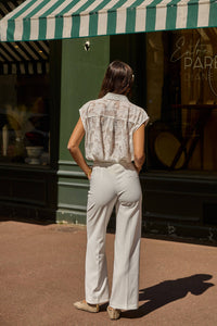 Capped Sleeve Lacey Shirt with Gold | Ecru
