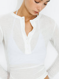 C by CUBIC Henley Neck Slim-Fit Long-Sleeve Top | White