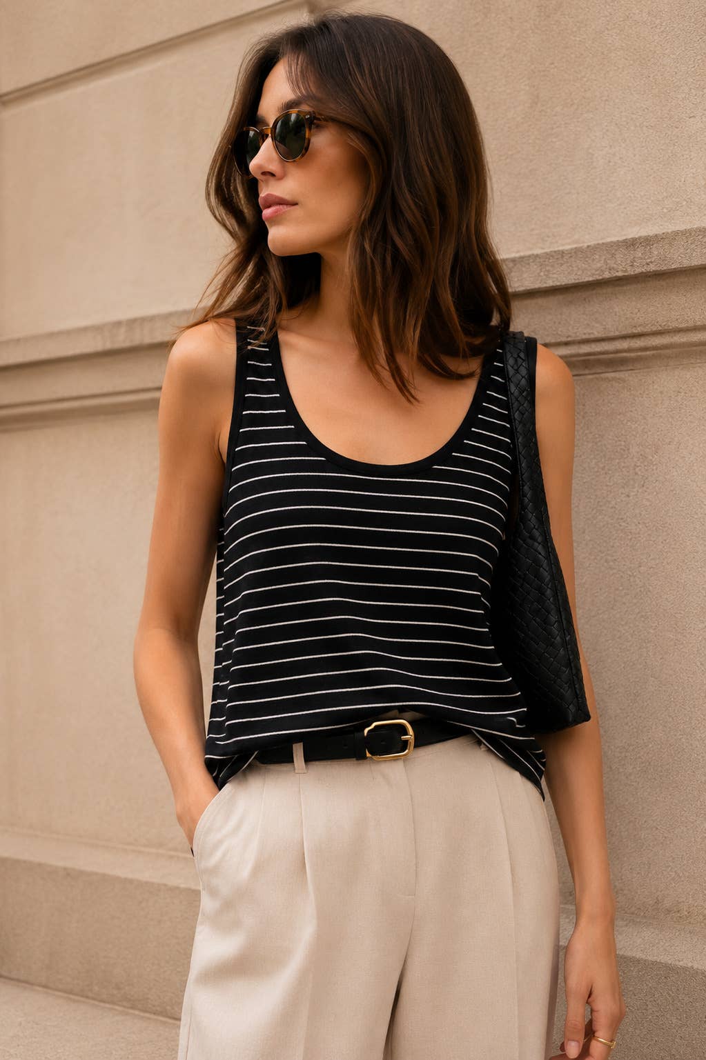 Linen Tank Top | Black and White Stripe