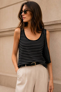 Linen Tank Top | Black and White Stripe