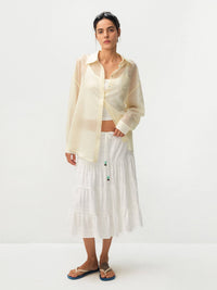 Lyocell Oversized Sheer Button-Down Shirt | Beige