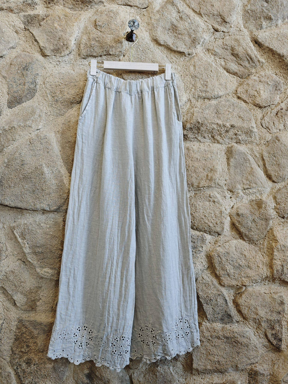 Linen Trousers with Embroidery Detail
