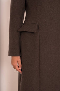Fitting Long Coat with High Collar | Chocolate Brown