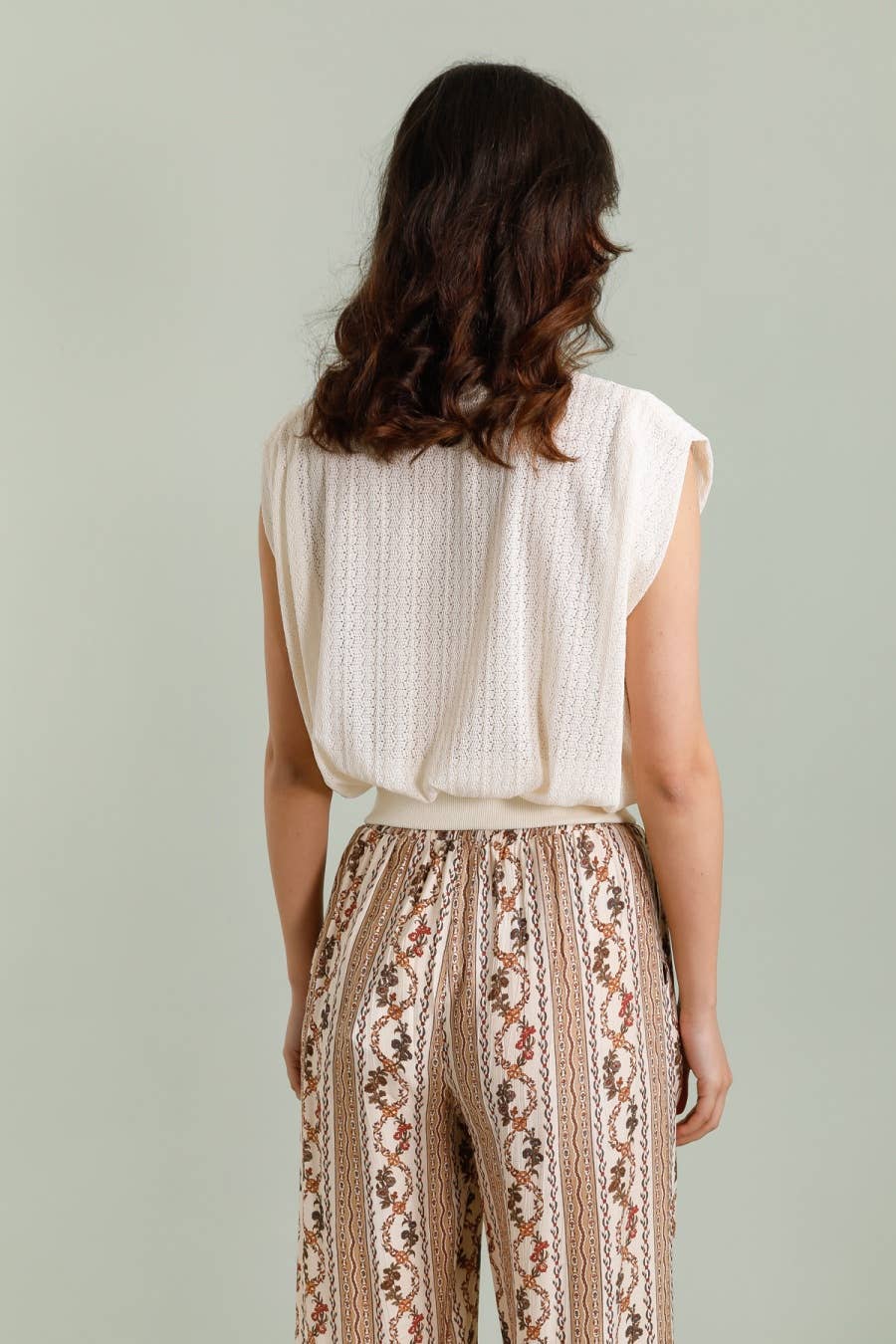 Casual knit T-shirt in Ecru
