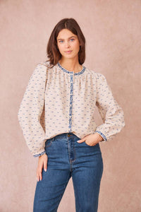 APOLLINE - Elegant Embroidered Cotton-Linen Blouse
