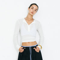 C by CUBIC Henley Neck Slim-Fit Long-Sleeve Top | White