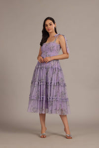 Louise Midi Dress in Lilac Floral