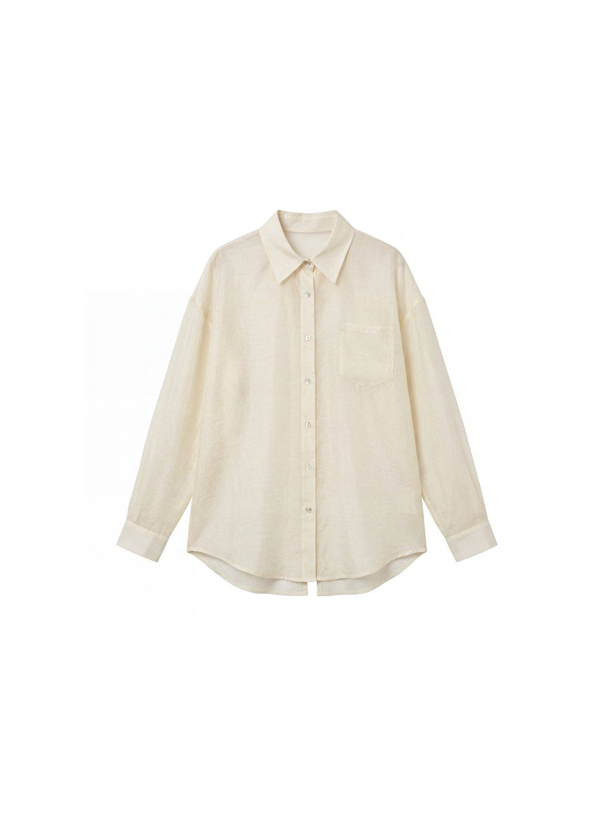 Lyocell Oversized Sheer Button-Down Shirt | Beige