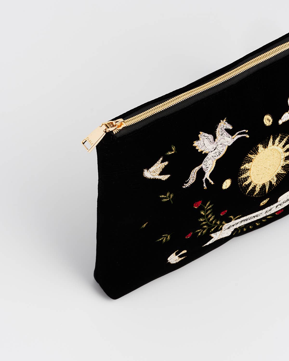 Black Celestial Velvet Embroidered Pouch
