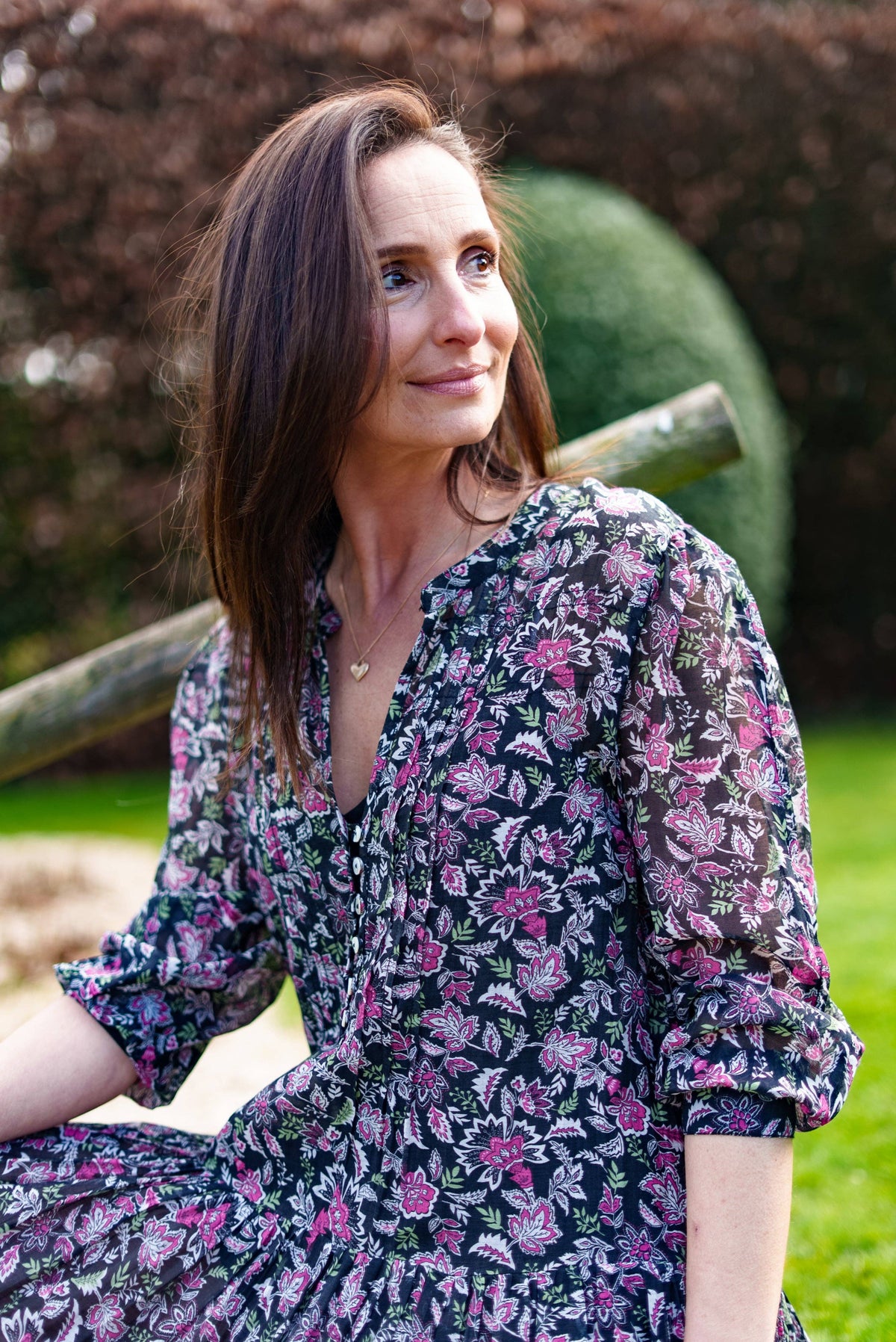 Floral Printed Cotton and Silk Maxi Dress | Black