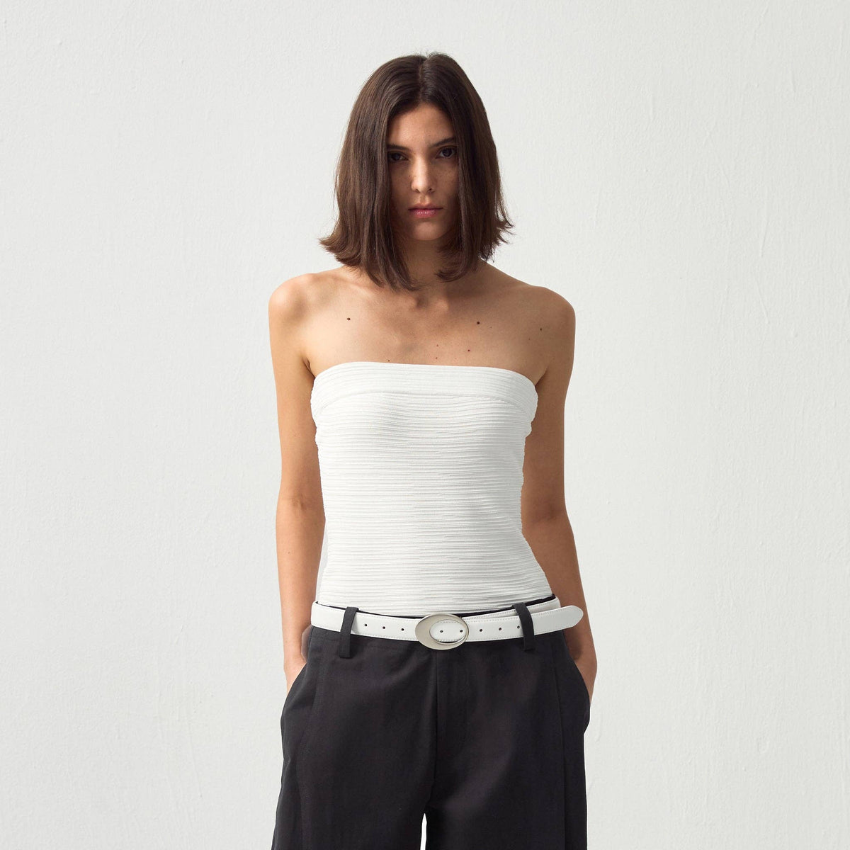 Sculpted Textured Fitted Knit Top