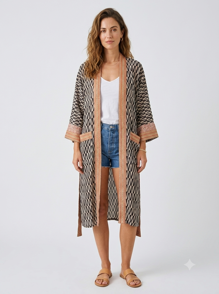 Long Cotton Monochrome Kimono