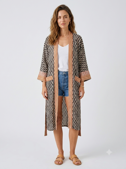 Long Cotton Monochrome Kimono