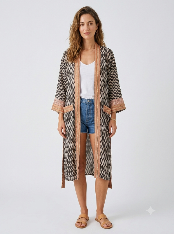 Long Cotton Monochrome Kimono