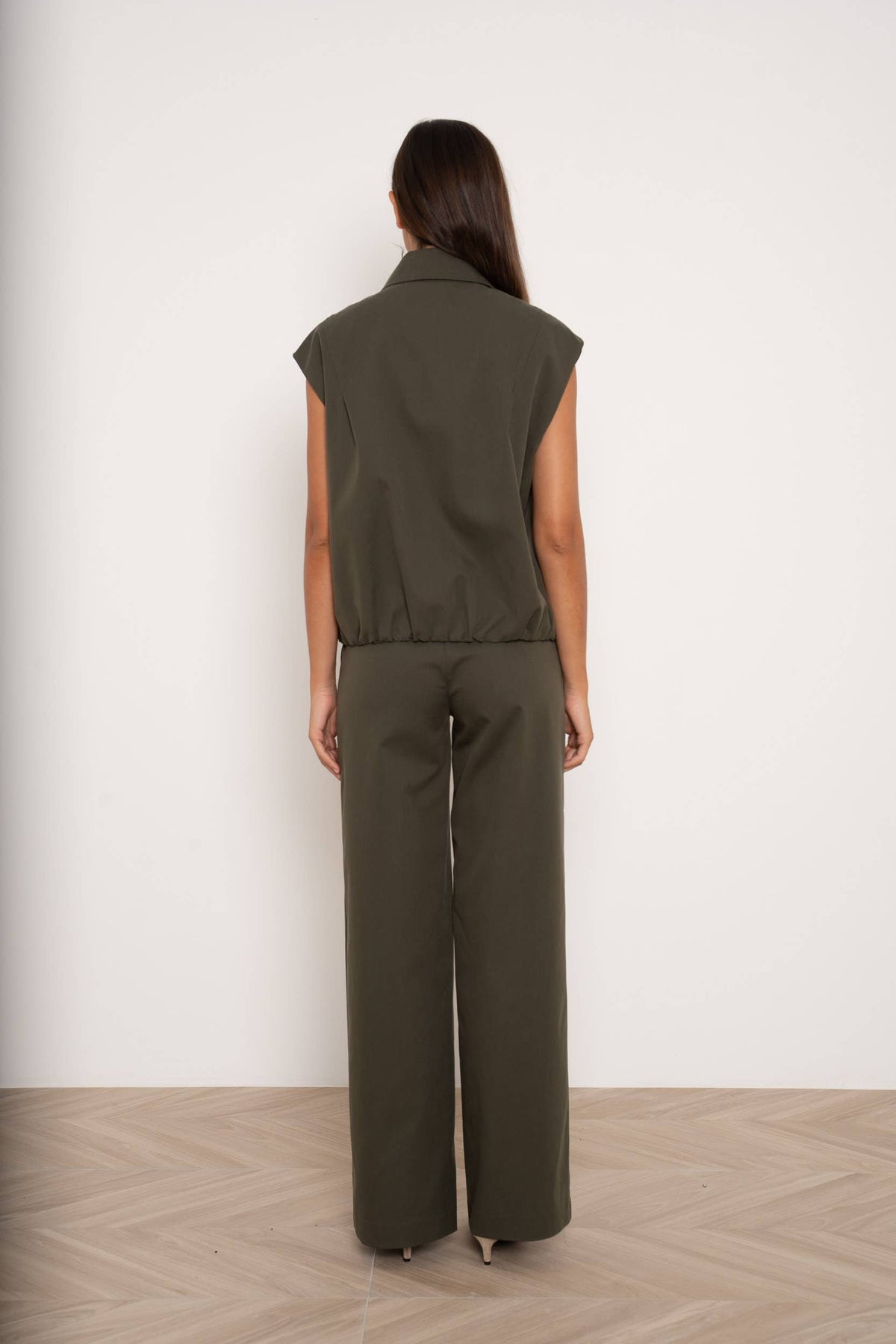 Sleeveless Bomber Jacket with lapel collar | Khaki
