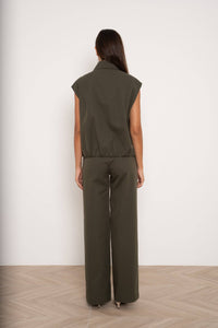 Sleeveless Bomber Jacket with lapel collar | Khaki