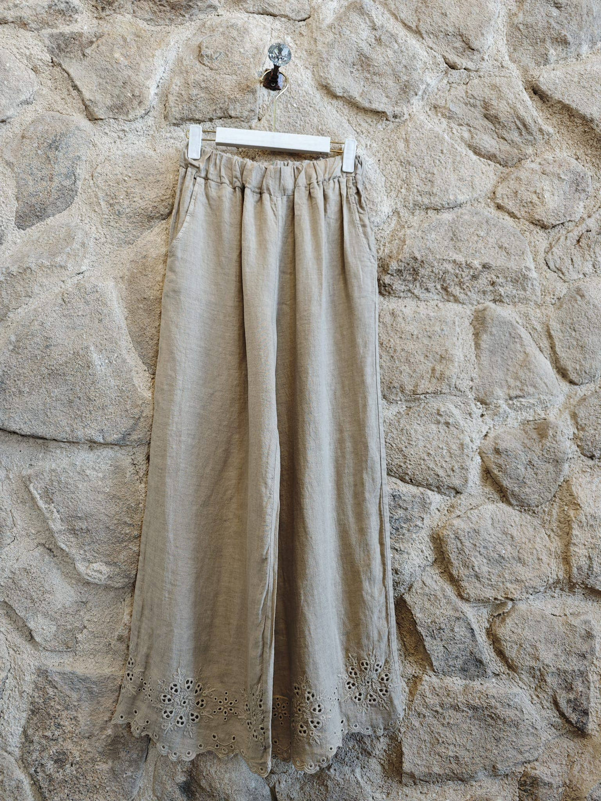 Linen Trousers with Embroidery Detail