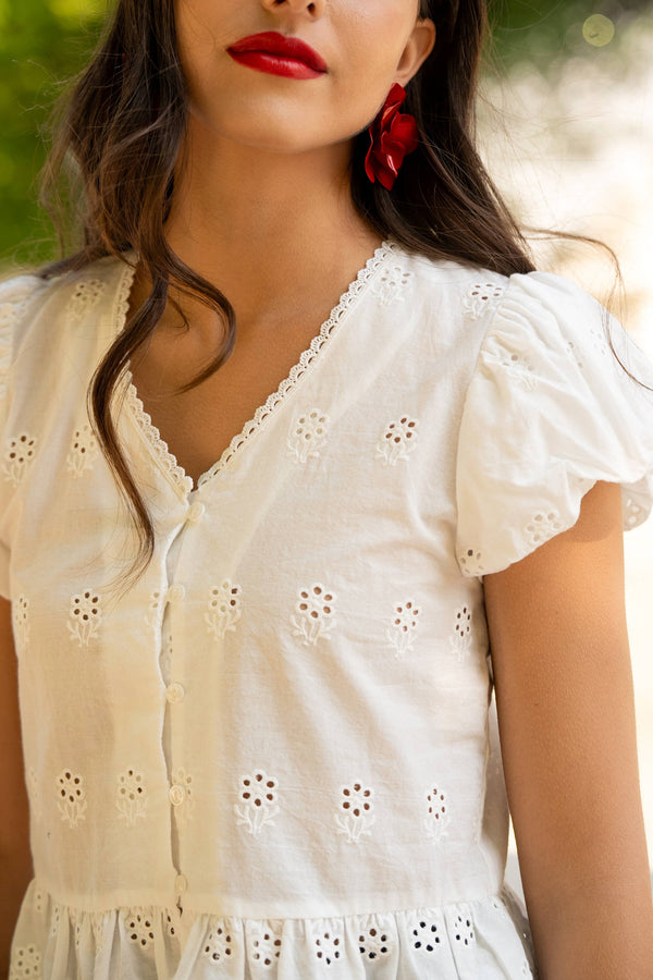 Short Sleeve Cotton Broderie Anglaise Top