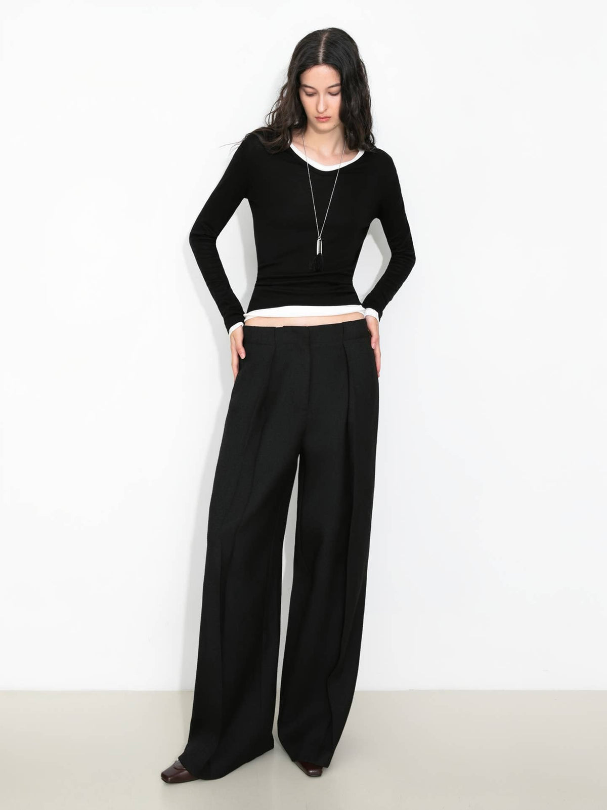 Basic Long Sleeve Layering Top | Black