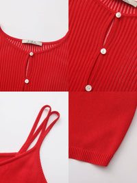 Sheer Ribbed Knit Two-Piece Set | Red