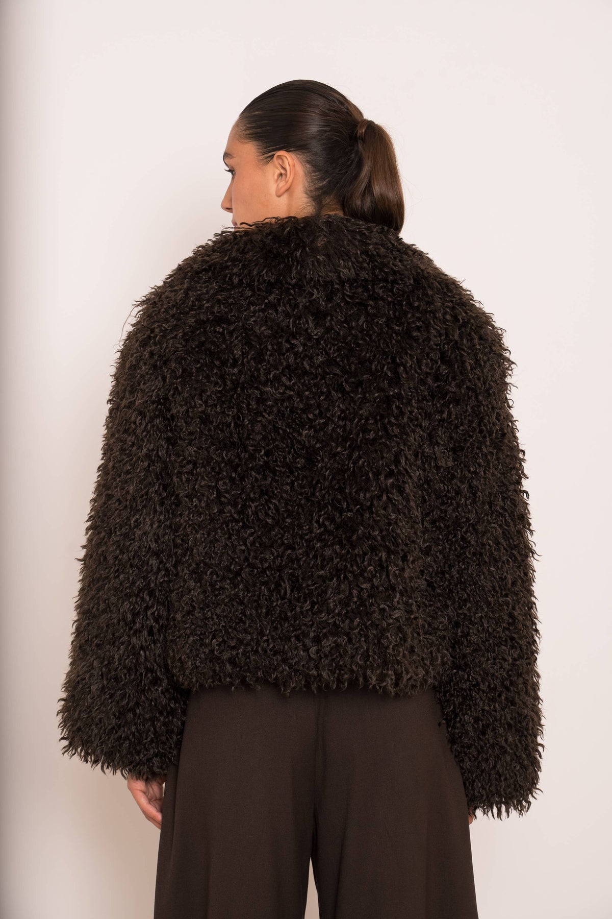 Curly Short Faux Fur Coat | Chocolate Brown