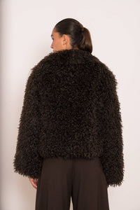 Curly Short Faux Fur Coat | Chocolate Brown