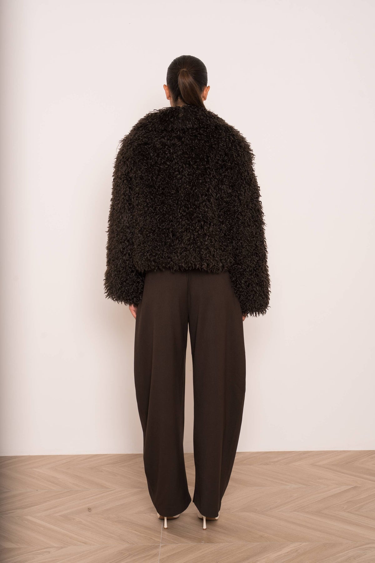 Curly Short Faux Fur Coat | Chocolate Brown