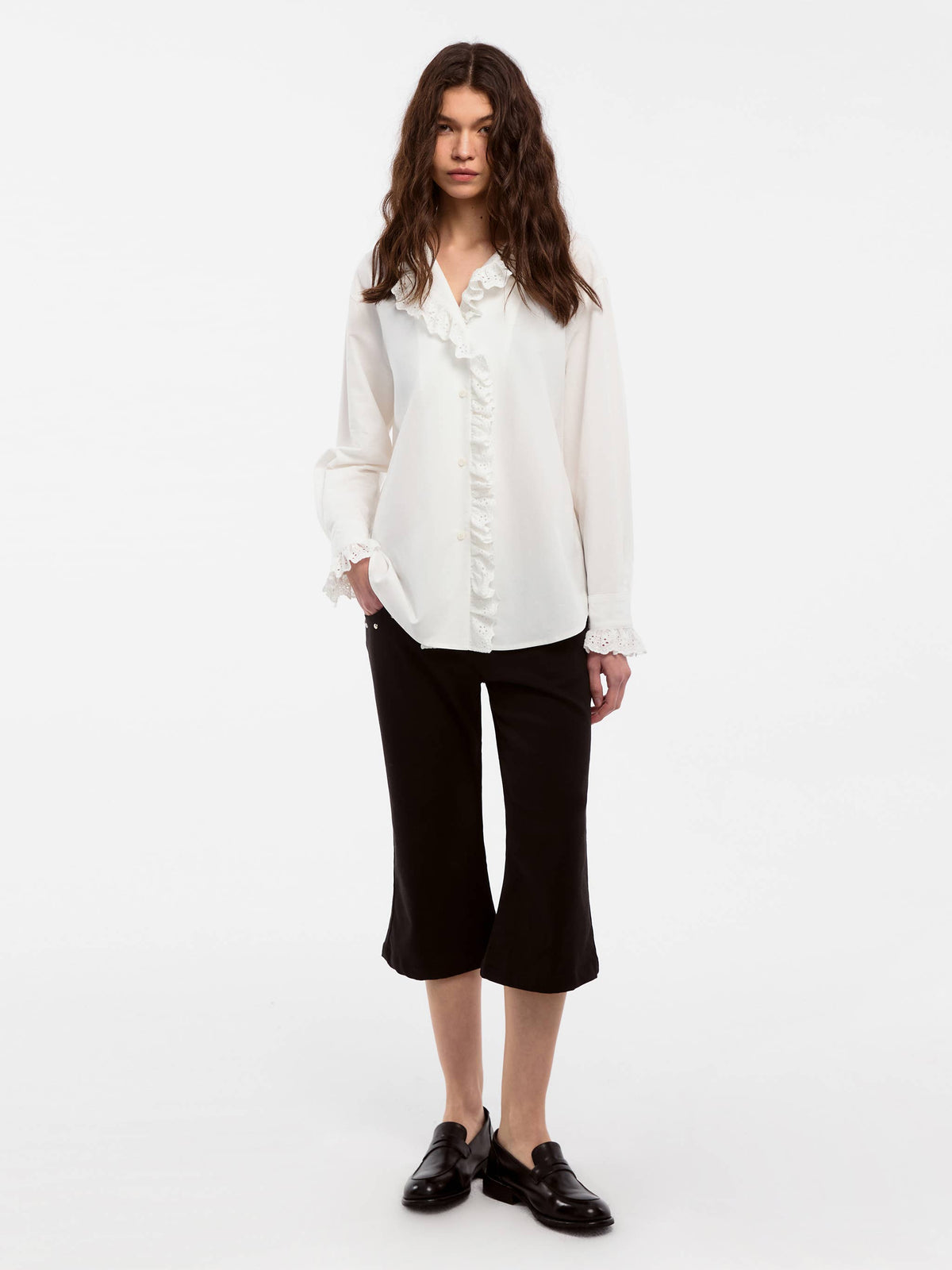 CUBIC Lace-Trimmed Linen Long-Sleeve Shirt