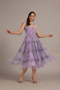 Louise Midi Dress in Lilac Floral