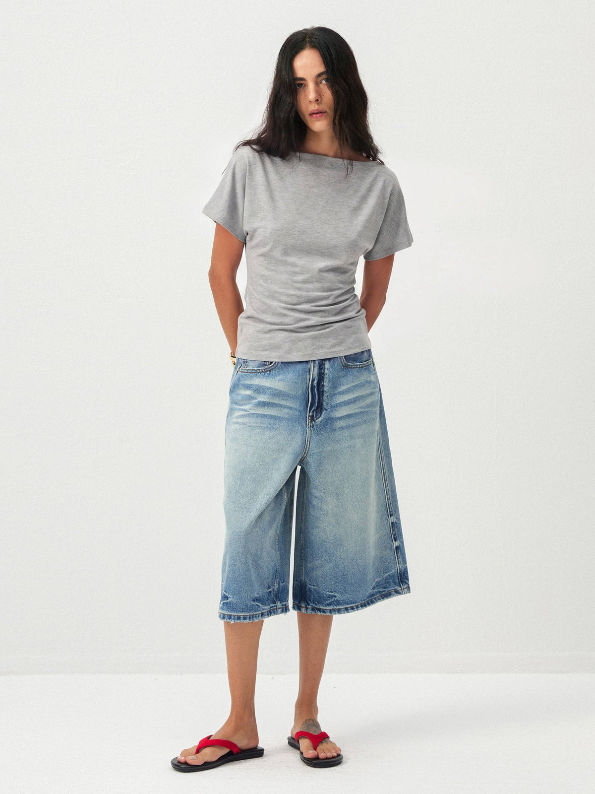 CUBIC Lyocell Blend Off-Shoulder Fitted Top