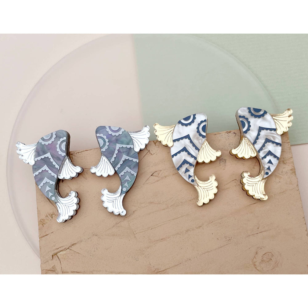 Koi Fish Stud Earrings - Gold