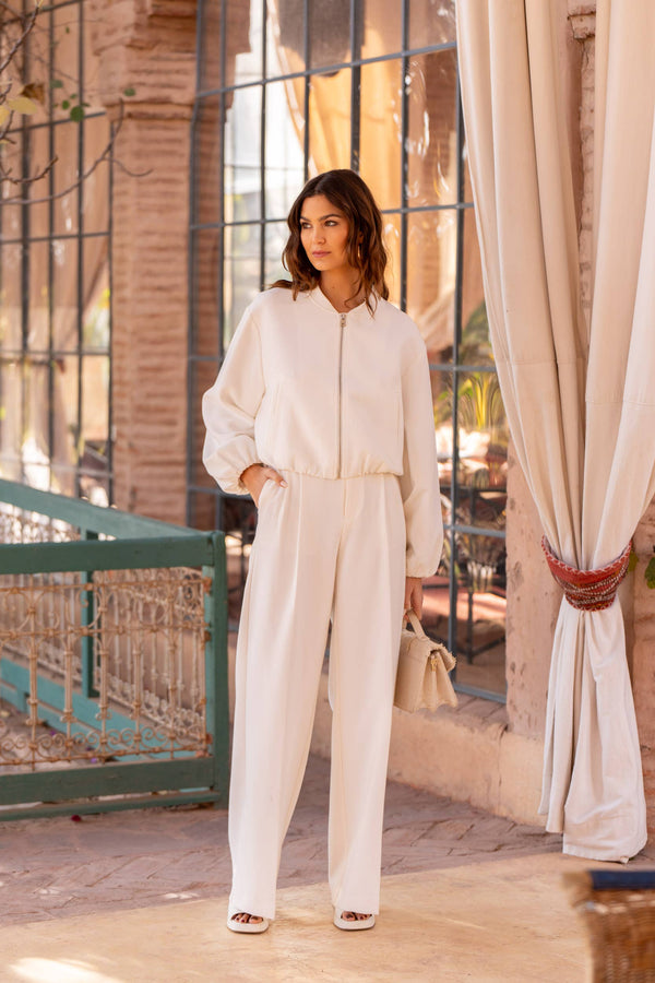Cropped Bomber Jacket with Structure in White
