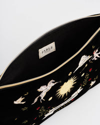 Black Celestial Velvet Embroidered Pouch