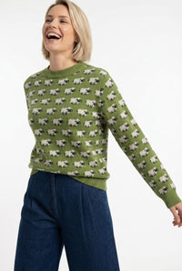 Fluffy Sheep Repeat Pattern Jumper | Epsom Green