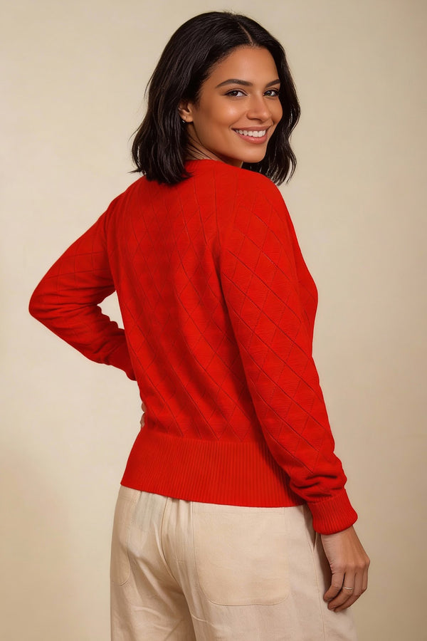 Pointelle Cardigan with Hearts | Red