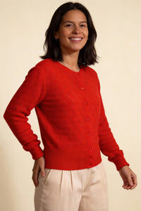 Pointelle Cardigan with Hearts | Red