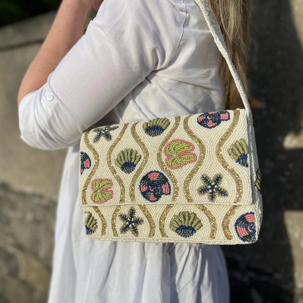 Shell & Waves Beaded Bag