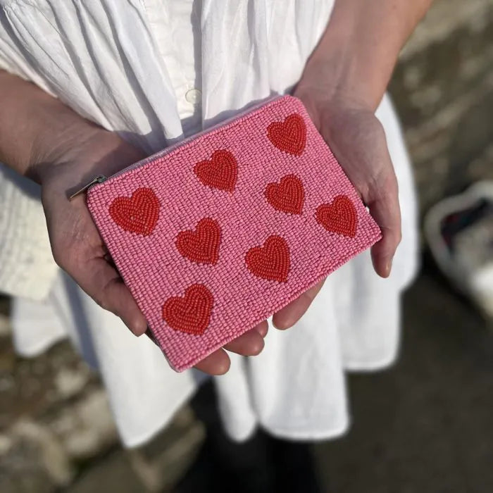 Pink Hearts Beaded Purse
