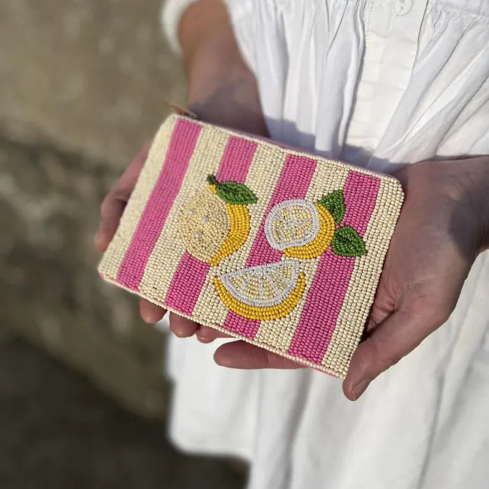 Striped Lemons Beaded Purse