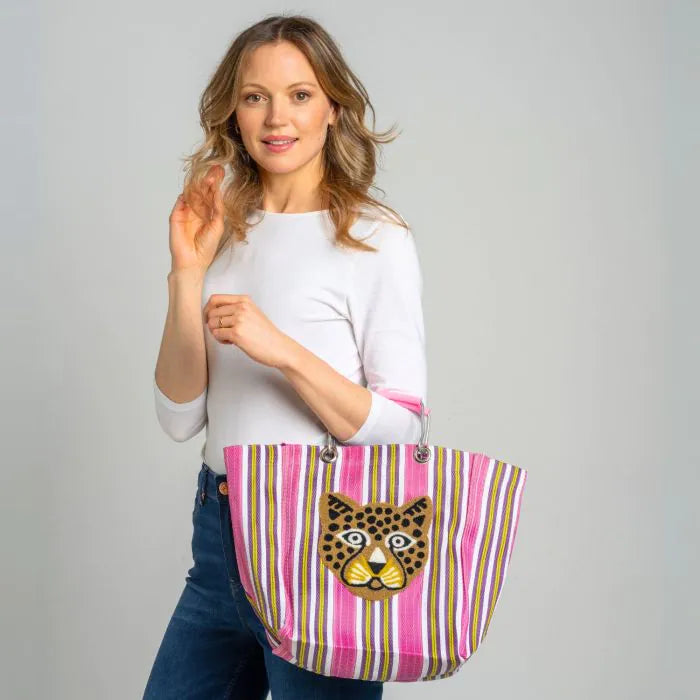 Leopard Stripe Market Tote Bag | Pink