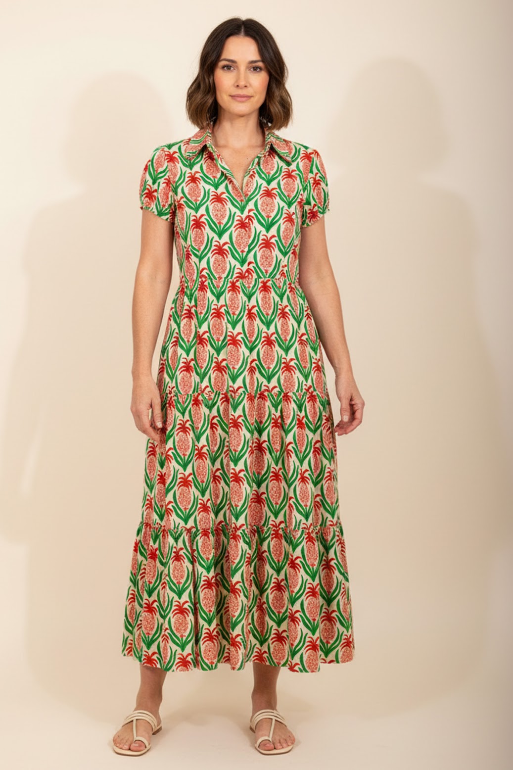 Pineapple Print Tiered Organic Cotton Dress