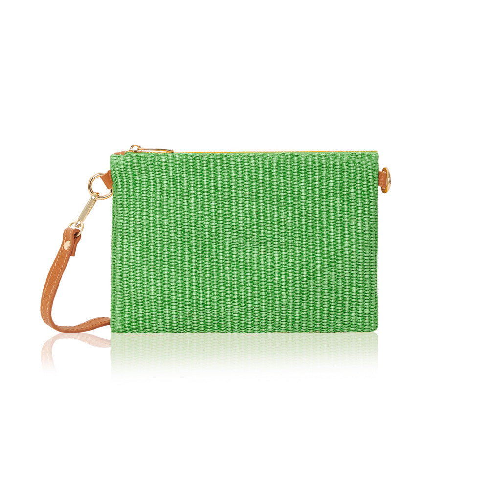 Raffia Clutch Bag with Leather Straps