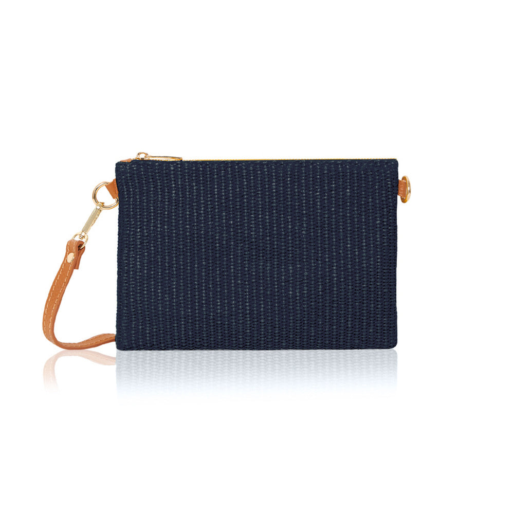 Raffia Clutch Bag with Leather Straps