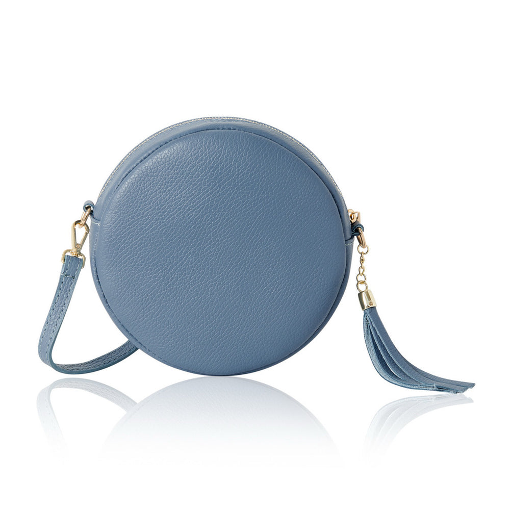Round Leather Handbag with Long Strap