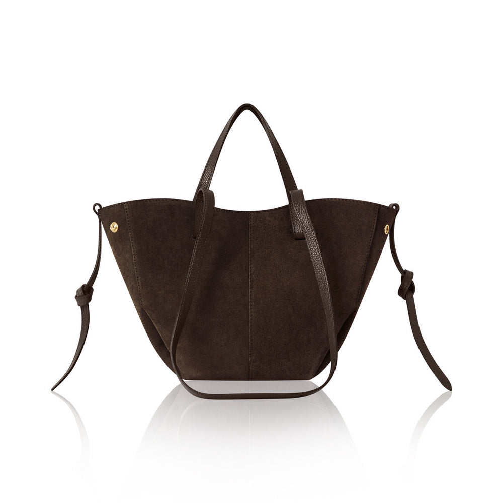 Suede Leather Tote Bag in Dark Chocolate