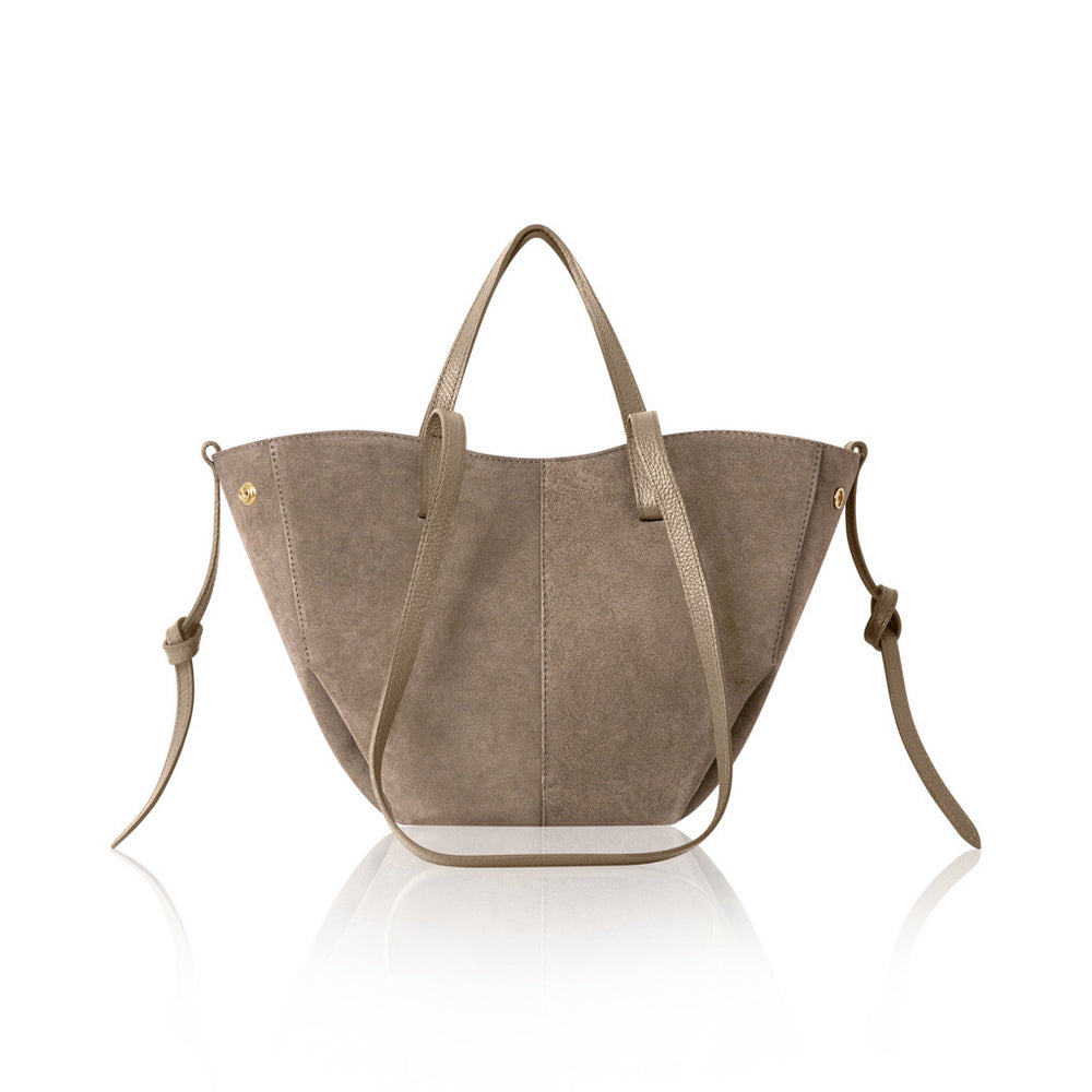 Suede Leather Tote Bag in Dark Taupe